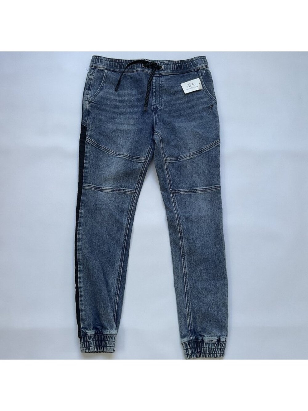 Guess Men’s Slim Jogger Denim Pants In Blue Stretch Elastic Waist/Ankle Size M